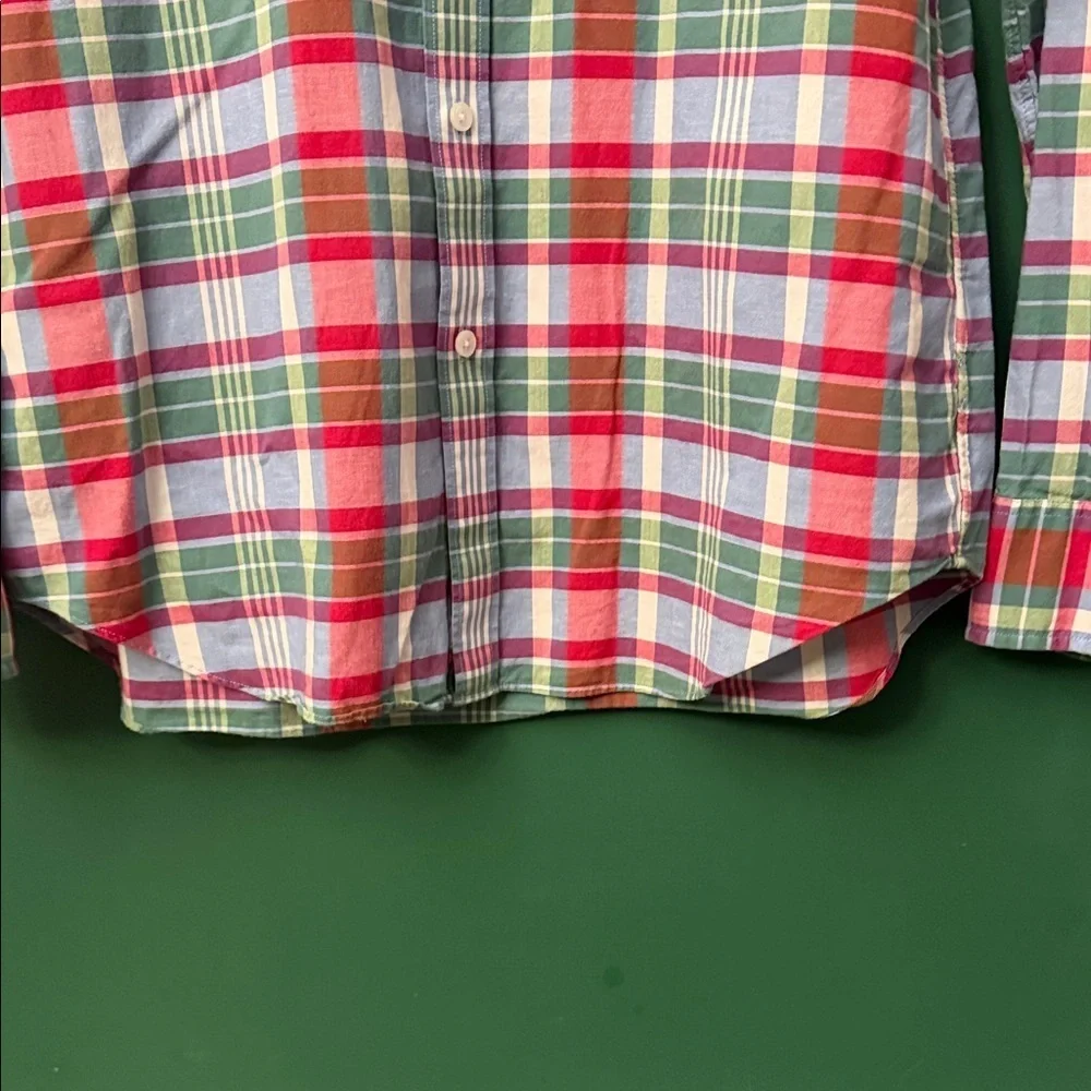 J. Crew Green, Pink & Blue Spring Inspired Plaid Button-Down Mens L Shirt Cotton